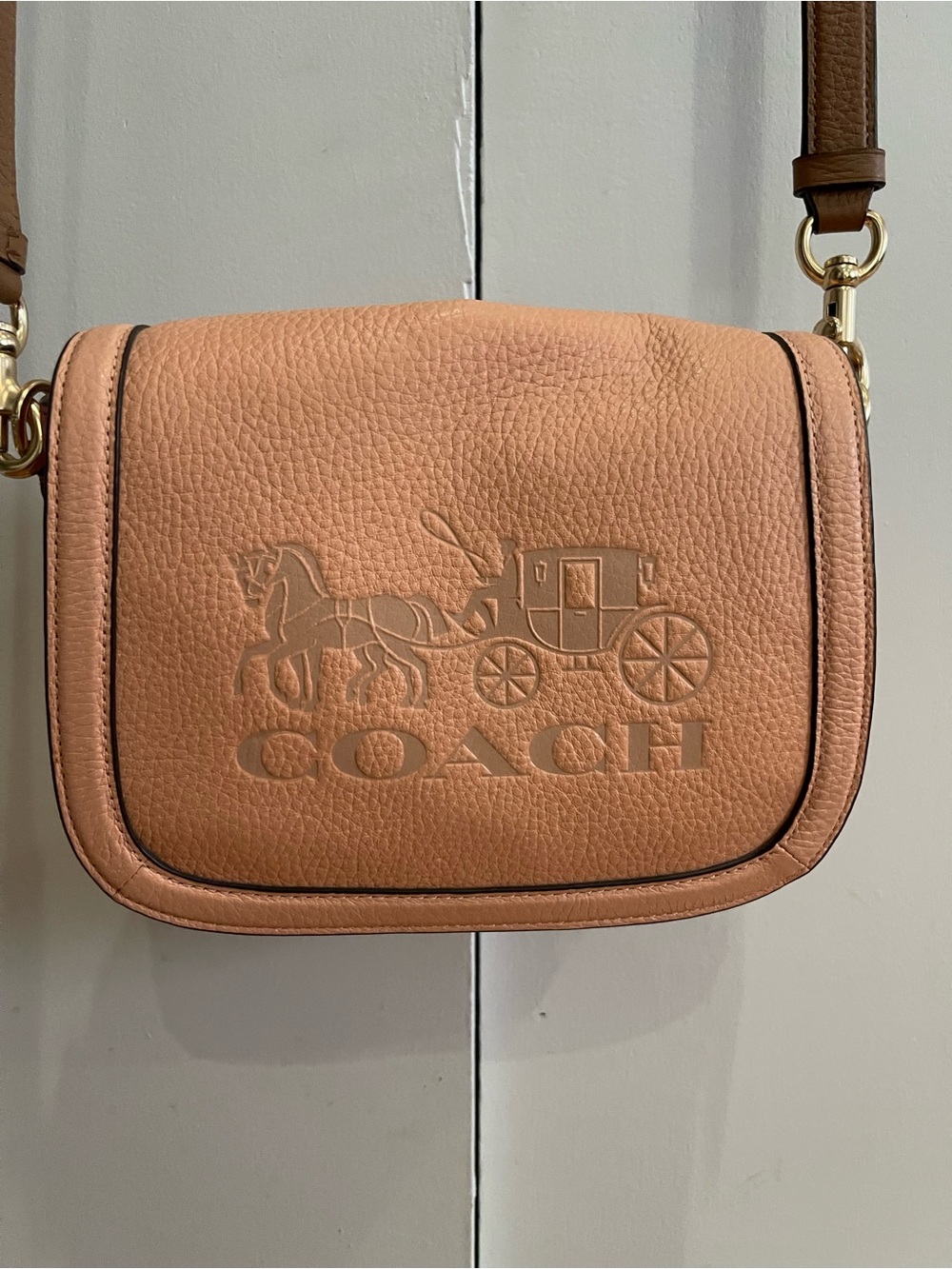 Coach Pebbled Leather Crossbody in Peach with Pink Trim - Picture 3 of 15